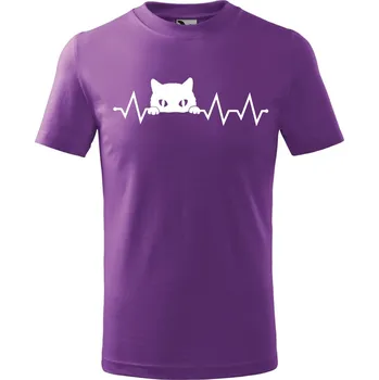 Dětské tričko s potiskem Tep kočka Velikost: 110 /4 roky, Barva trička: Fialová