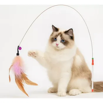 Chovatelství Interaktivní růžový prut s peřím a rolničkou (Hračky pro kočky )