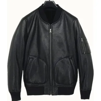 Hodinky Leather Fashion Pánský kožený kabát z jehněčí kůže s hřejivou podšívkou Barva: Černá, Velikost: XL