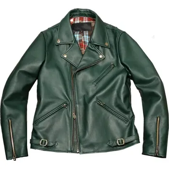 Moto bunda Leather Fashion Silná bunda z hovězí kůže v klasickém motorkářském stylu Barva: Zelená, Velikost: L