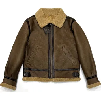 Moto bunda Leather Fashion Zimní bunda z jehněčí kůže s hustou vlněnou podšívkou Barva: Khaki, Velikost: 4XL