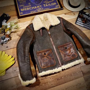 Moto bunda Leather Fashion Zimní pilotní bunda B3 z pravé jehněčí kůže Velikost: M