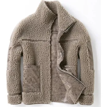 Pánský zimní kabát Leather Fashion Zimní kabát z ovčí kůže s oboustranným kožešinovým efektem Barva: Světle Šedá, Velikost: 4XL
