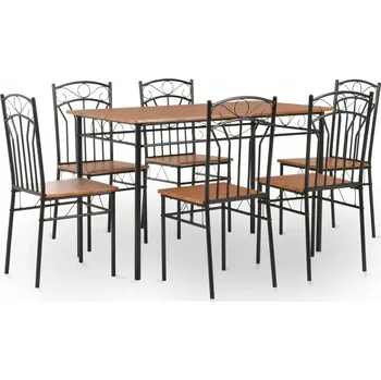 Jídelní set 7dílná jídelní souprava, MDF a ocel, hnědá