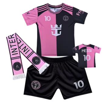Numberoplus Premium dětský fotbalový dres Komplet + Fotbalová šála Inter Miami black/pink - Lionel Messi.Č.10 Velikost: 8-let.(vel.122)