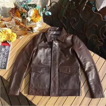Moto bunda Leather Fashion Kožený kabát z koňské kůže v retro motorkářském stylu Barva: Hnědá, Velikost: L