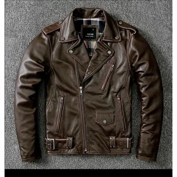 Moto bunda Leather Fashion Silná motorkářská bunda z pravé hovězí kůže Barva: Hnědá, Velikost: S