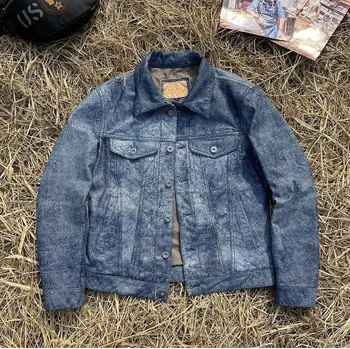 Moto bunda Leather Fashion Retro bunda z kozí kůže v klasickém džínovém střihu Velikost: 4XL, Barva (Varianta): Vintage