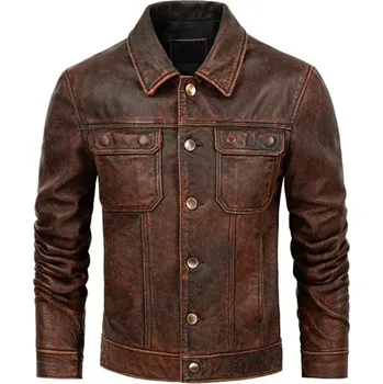 Moto bunda Leather Fashion Vintage bunda z hovězí kůže s kameninovým povrchem Velikost: L, Barva (Varianta): Vintage Brown