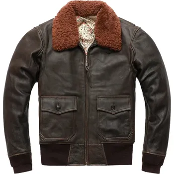 Moto bunda Leather Fashion Pilotní bunda G1 z pravé hovězí kůže s kožešinovým límcem Velikost: L, Barva (Varianta): Vintage Black Brown