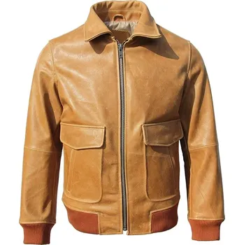 Moto oblečení Leather Fashion Pilotní bunda A2 z pravé hovězí kůže v retro stylu Velikost: 2XL, Barva (Varianta): Oil Waxed Yellow Cow