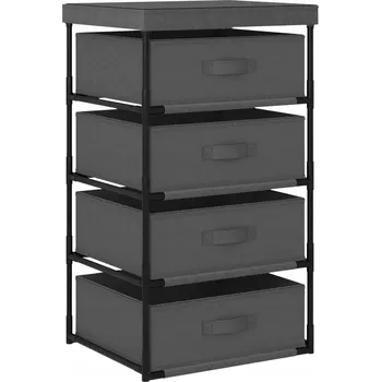 Komoda VidXL Regál se 4 košíky z tkaniny, ocelový, šedý