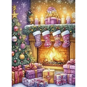 Diamantové malování Diamantové malování - Vánoční nálada u krbu (50x70) + třpytivé kamínky