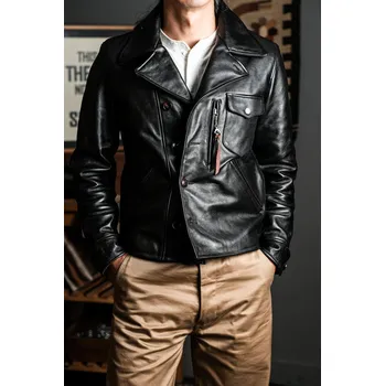 Moto bunda Leather Fashion Kožený kabát z koňské kůže ve vintage motoristickém stylu Barva: Černá, Velikost: L