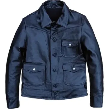 Moto bunda Leather Fashion Kožená bunda z hovězí kůže s kapsami v klasickém střihu Barva: Černá, Velikost: 4XL