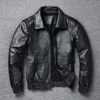 Moto bunda Leather Fashion Pánská zimní bunda z pravé hovězí kůže ve stylu A2 až do velikosti 8XL Barva: Černá, Velikost: 8XL