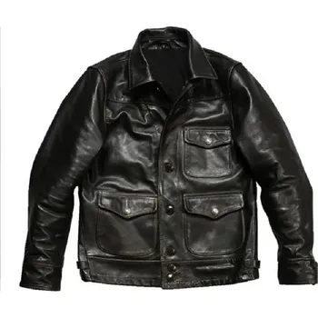Moto bunda Leather Fashion Retro bunda z koňské kůže v luxusním stylu Barva: Černá, Velikost: L