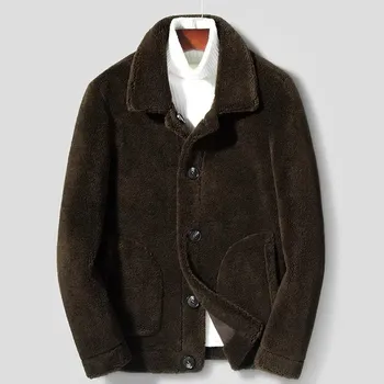 Moto bunda Leather Fashion Oboustranný vlněný kabát v elegantním pánském střihu Barva: Hnědá, Velikost: XL