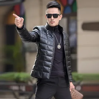 Moto bunda Leather Fashion Krátká péřová bunda z jehněčí kůže s kožešinovým límcem Barva: Černá, Velikost: M