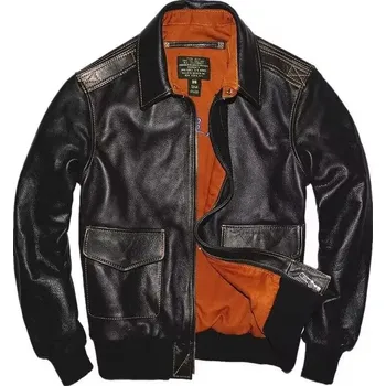 Moto bunda Leather Fashion Kožená bunda v armádním stylu z pravé hovězí kůže Barva: Černá, Velikost: 4XL