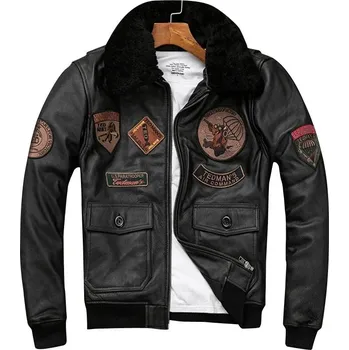 Moto bunda Leather Fashion Pánská pilotní bunda z hovězí kůže s odepínacím límcem Velikost: L, Barva (Varianta): Černá