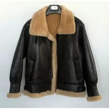 Moto bunda Leather Fashion Zimní kožená bunda z jehněčí kůže s hustým kožichem Barva: Tmavě Hnědá, Velikost: L