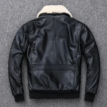 Moto bunda Leather Fashion Pilotní bunda z jehněčí kůže s odepínacím límcem Velikost: S, Barva (Varianta): Sheepskin Black