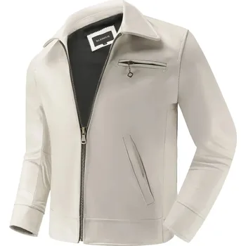 Moto bunda Leather Fashion Pánská kožená bunda z telecí kůže v motorkářském střihu Barva: Bílá, Velikost: XL