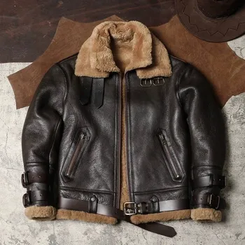 Moto bunda Leather Fashion Pánská zimní letecká bunda z ovčí kůže s beránkem Velikost: L