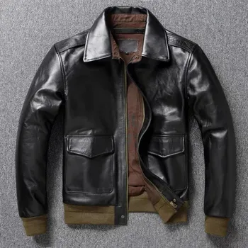Moto oblečení Leather Fashion Pánská kožená bunda z koňské kůže v leteckém stylu Velikost: XL, Barva (Varianta): Černá
