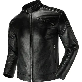 Moto bunda Leather Fashion Pánská lovecká bunda z pravé hovězí kůže v retro motorkářském stylu Barva: Černá, Velikost: 4XL