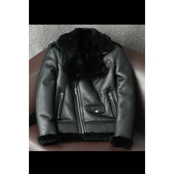 Moto bunda Leather Fashion Zimní bunda z jehněčí kůže s přírodní kožešinou Velikost: S, Barva (Varianta): black silver zipper