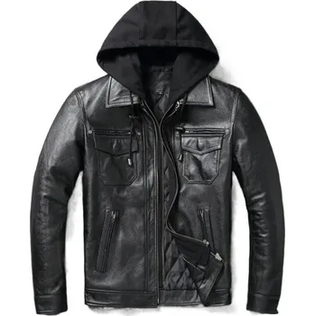 Moto bunda Leather Fashion Kožená bunda s odepínací kapucí v motorkářském stylu Velikost: L, Barva (Varianta): Černá