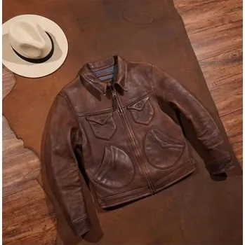 Moto bunda Leather Fashion Silná bunda z hovězí kůže v klasickém stylu Barva: Tmavě Hnědá, Velikost: 4XL