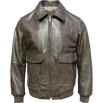 Moto bunda Leather Fashion Pilotní bunda A2 z pravé hovězí kůže v retro stylu Velikost: L, Barva (Varianta): Gray Brown Cowhide
