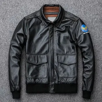 Moto bunda Leather Fashion Pilotní bunda A2 z hovězí kůže v krátkém střihu Velikost: L, Barva (Varianta): Black armband logo