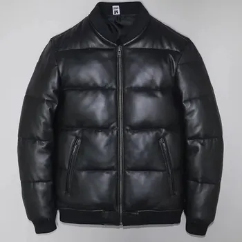 Moto bunda Leather Fashion Zimní kožená bunda z jehněčí kůže s péřovou výplní Barva: Černá, Velikost: L