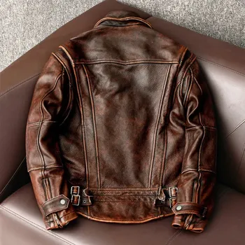 Moto bunda Leather Fashion Motorkářská bunda z hovězí kůže v úzkém střihu Barva: Hněda, Velikost: 7XL