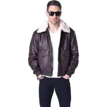 Moto bunda Leather Fashion Pilotní bunda z jehněčí kůže s odepínacím límcem Velikost: L, Barva (Varianta): Sheepskin Brown