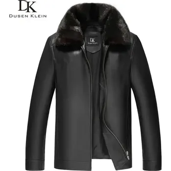 Moto bunda Leather Fashion Krátká bunda z jehněčí kůže s kožešinovým límcem Barva: Černá, Velikost: 5XL