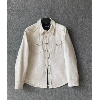 Moto bunda Leather Fashion Košile z jehněčí kůže v ležérním stylu se zapínáním Barva: Béžová, Velikost: 3XL