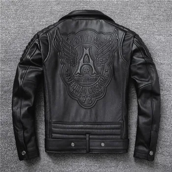 Moto oblečení Leather Fashion Pánská kožená bunda z hovězí kůže ve vintage motorkářském stylu Velikost: XL, Barva (Varianta): Černá