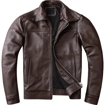 Moto bunda Leather Fashion Lehká bunda z hovězí kůže pro jaro a podzim Velikost: M, Barva (Varianta): Brown Cowhide