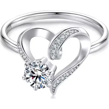 Prsten For Silver Prsten Srdce se zirkony a Moissanitem 0,5ct – Stříbro 925 Velikost prstenu: 54,3mm