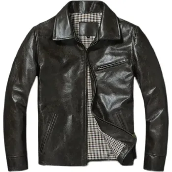 Moto oblečení Leather Fashion Kožená bunda z hovězí kůže s olejovým efektem Velikost: 2XL, Barva (Varianta): Gray brown