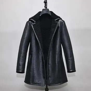 Hodinky Leather Fashion Zimní kabát z jehněčí kůže s přírodní vlněnou podšívkou Barva: Černá, Velikost: XL
