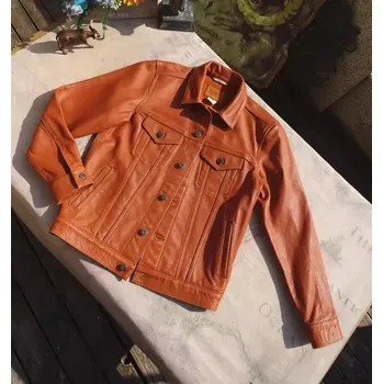 Moto bunda Leather Fashion Pánská westernová bunda z hovězí kůže v americkém vintage stylu Barva: Oranžová, Velikost: M