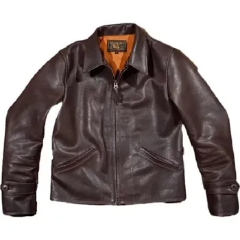 Moto bunda Leather Fashion Retro jezdecká bunda z pravé hovězí kůže Barva: Hnědá, Velikost: M