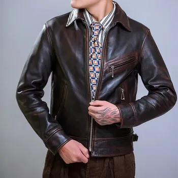 Moto bunda Leather Fashion Krátká pánská bunda z koňské kůže v jezdeckém stylu Barva: Černá, Velikost: 4XL