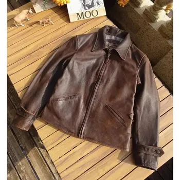 Moto bunda Leather Fashion Kožená bunda z matné hovězí kůže v ležérním stylu Barva: Hnědá, Velikost: L